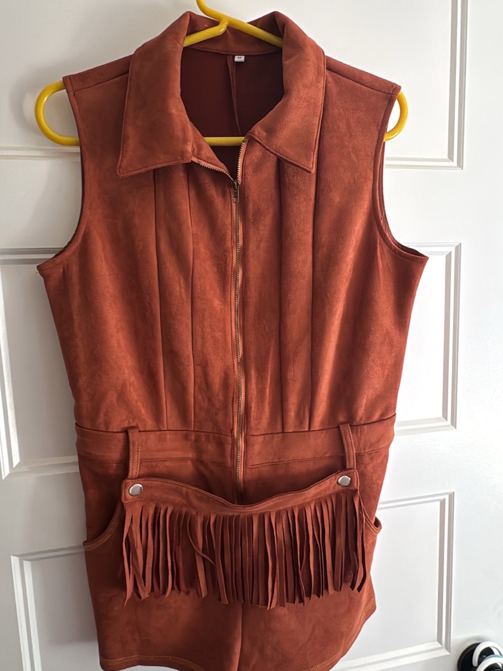 Rust Suede Fringe Sleeveless Jacket
